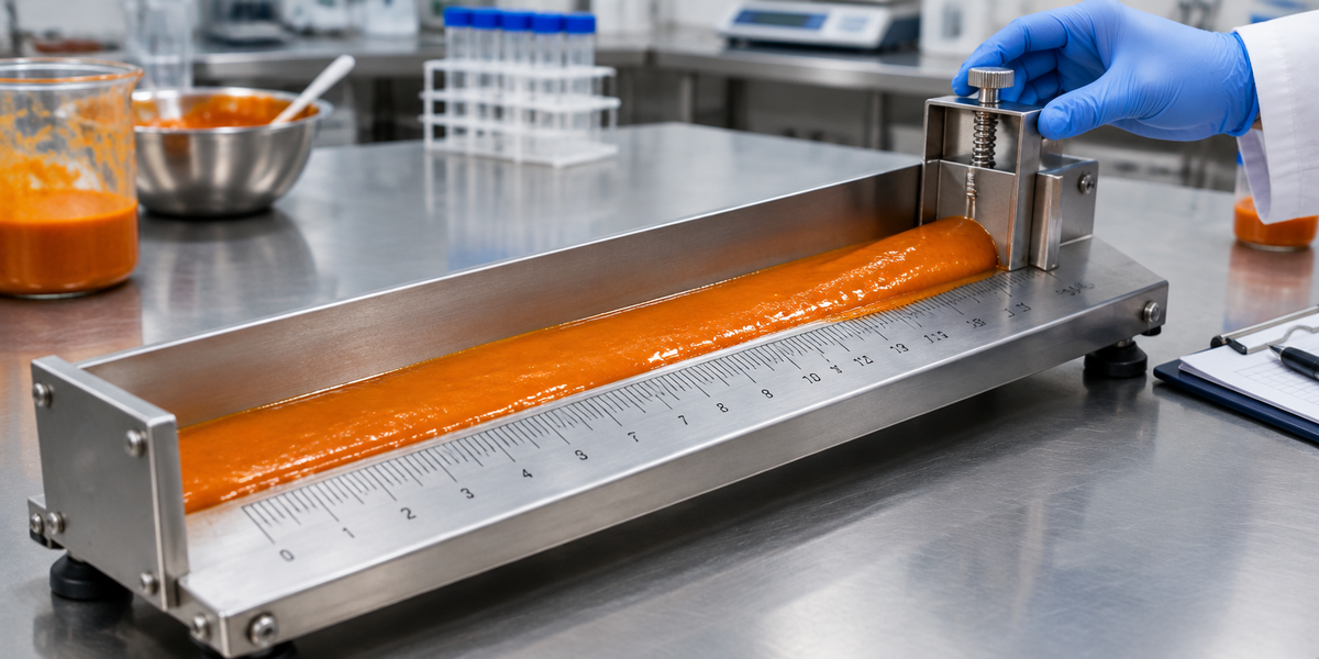 Bostwick consistometer measuring sauce flow