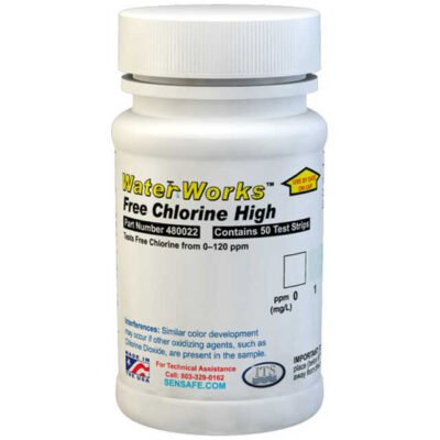 WaterWorks Free Chlorine High 0-120 ppm (mg/l) is used for the rapid determination of high range free chlorine levels in water.